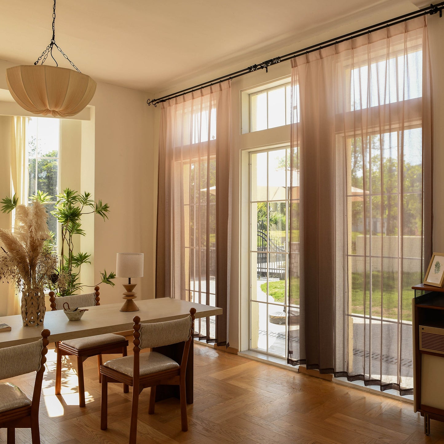 Custom Vertical Ombre Linen Texture Sheer Curtains-0