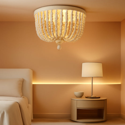 White Boho Beaded Flush Mount Ceiling Light 3 Lights-0