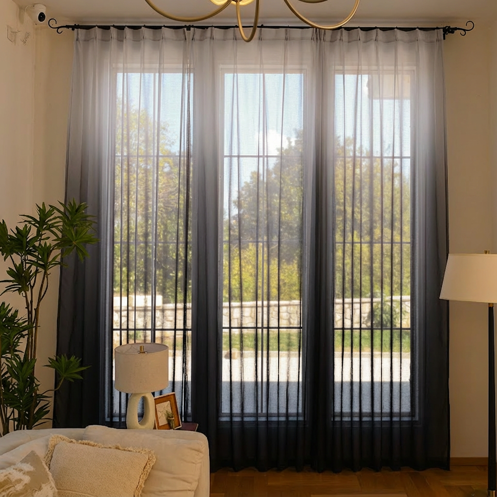 Custom Vertical Ombre Linen Texture Sheer Curtains-6