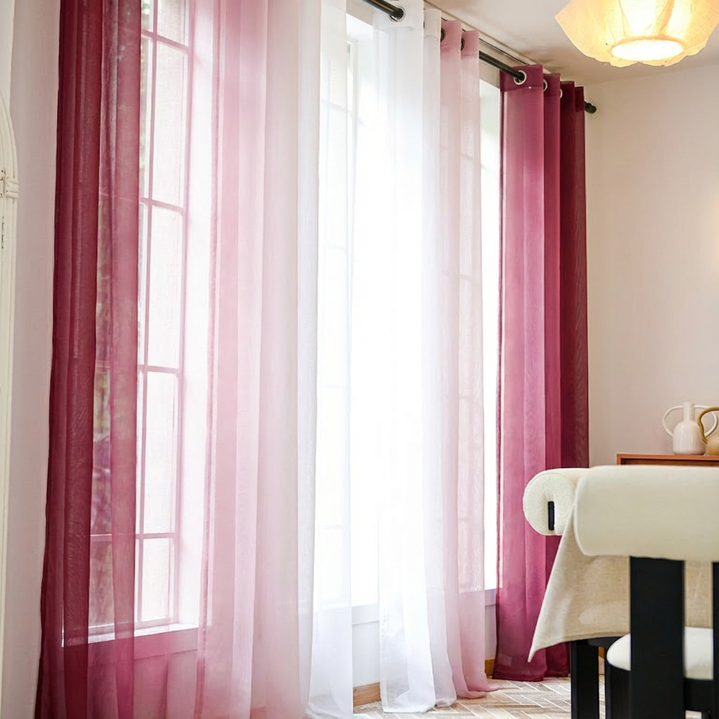 Custom Linen Texture Ombre Sheer Curtains-12
