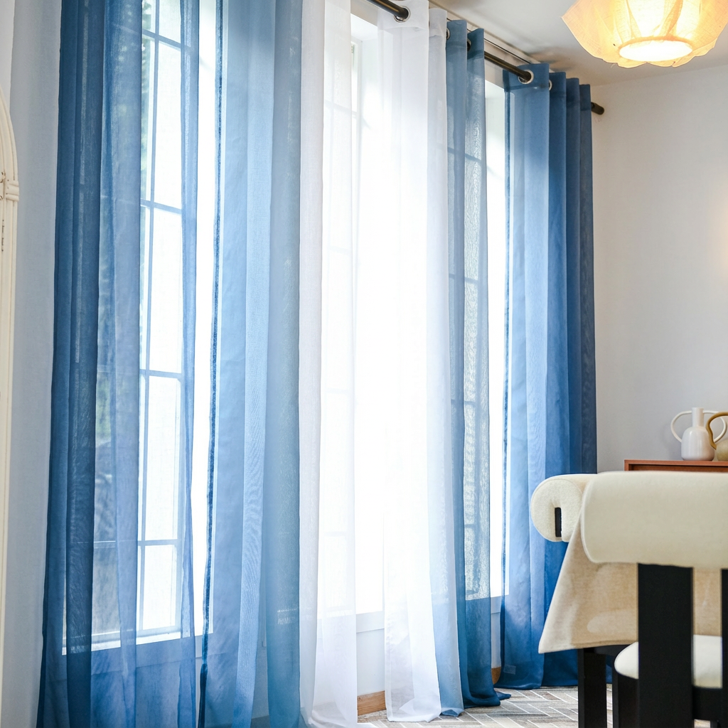 Custom Linen Texture Ombre Sheer Curtains-18
