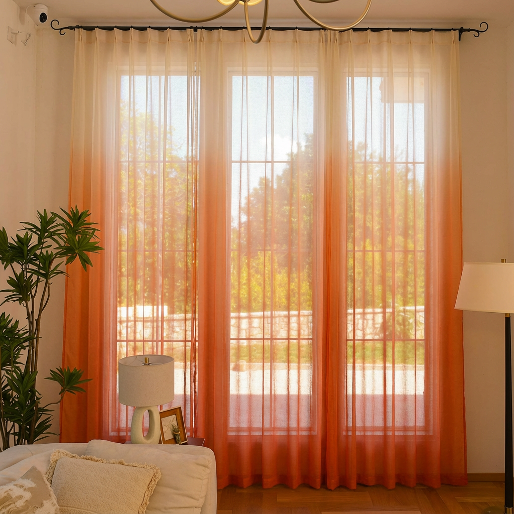 Custom Vertical Ombre Linen Texture Sheer Curtains-8