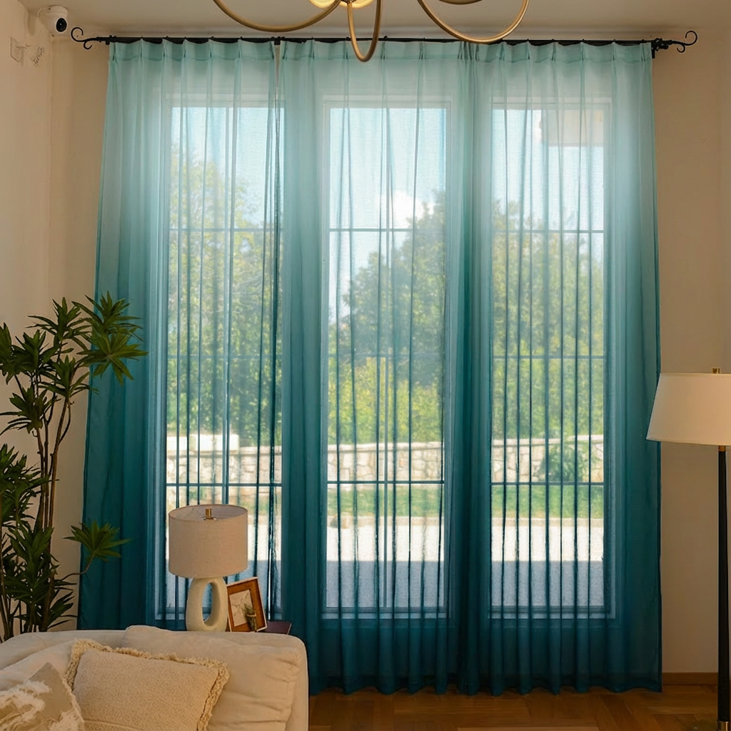 Custom Vertical Ombre Linen Texture Sheer Curtains-12