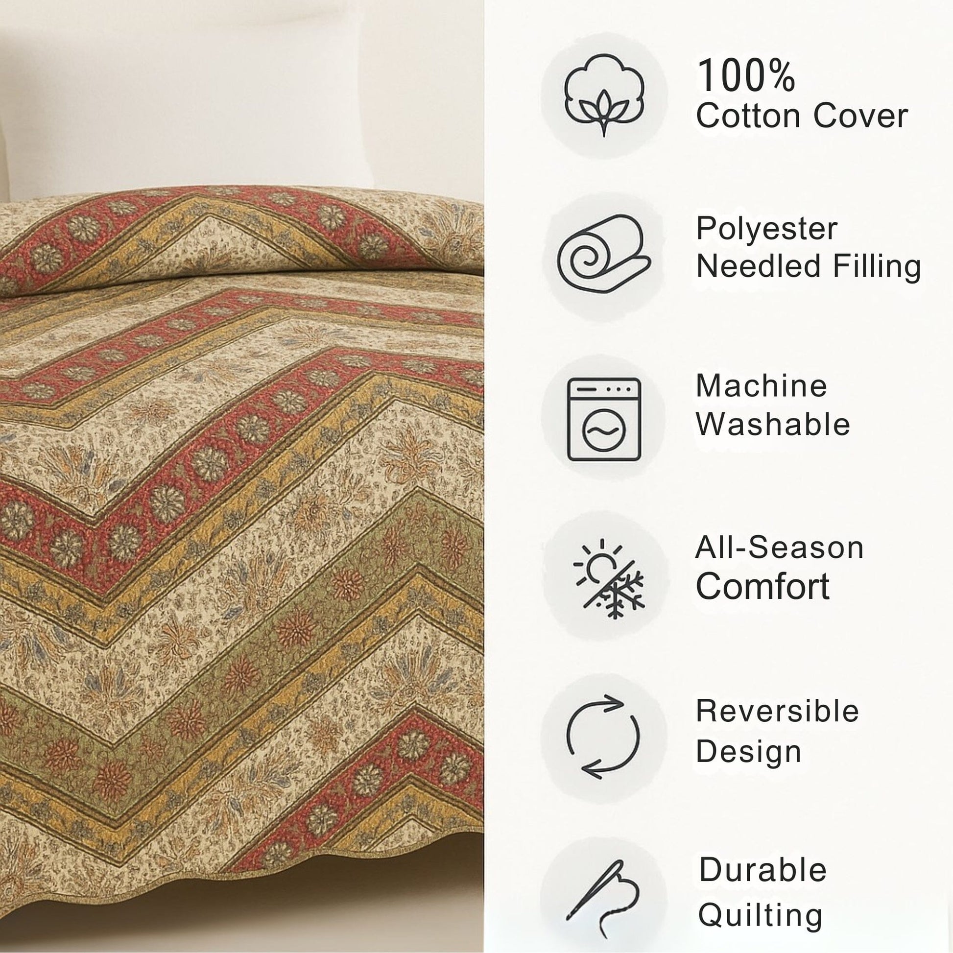 DaDa Bedding Rustic Bohemian Cranberry Sage Chevron Floral Bedspread Set (JHW-924)-1